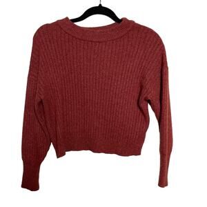 Poof New‎ York Cropped Sweater Ribbed Knit Long Sleeve Crew Neck Pullover Red M